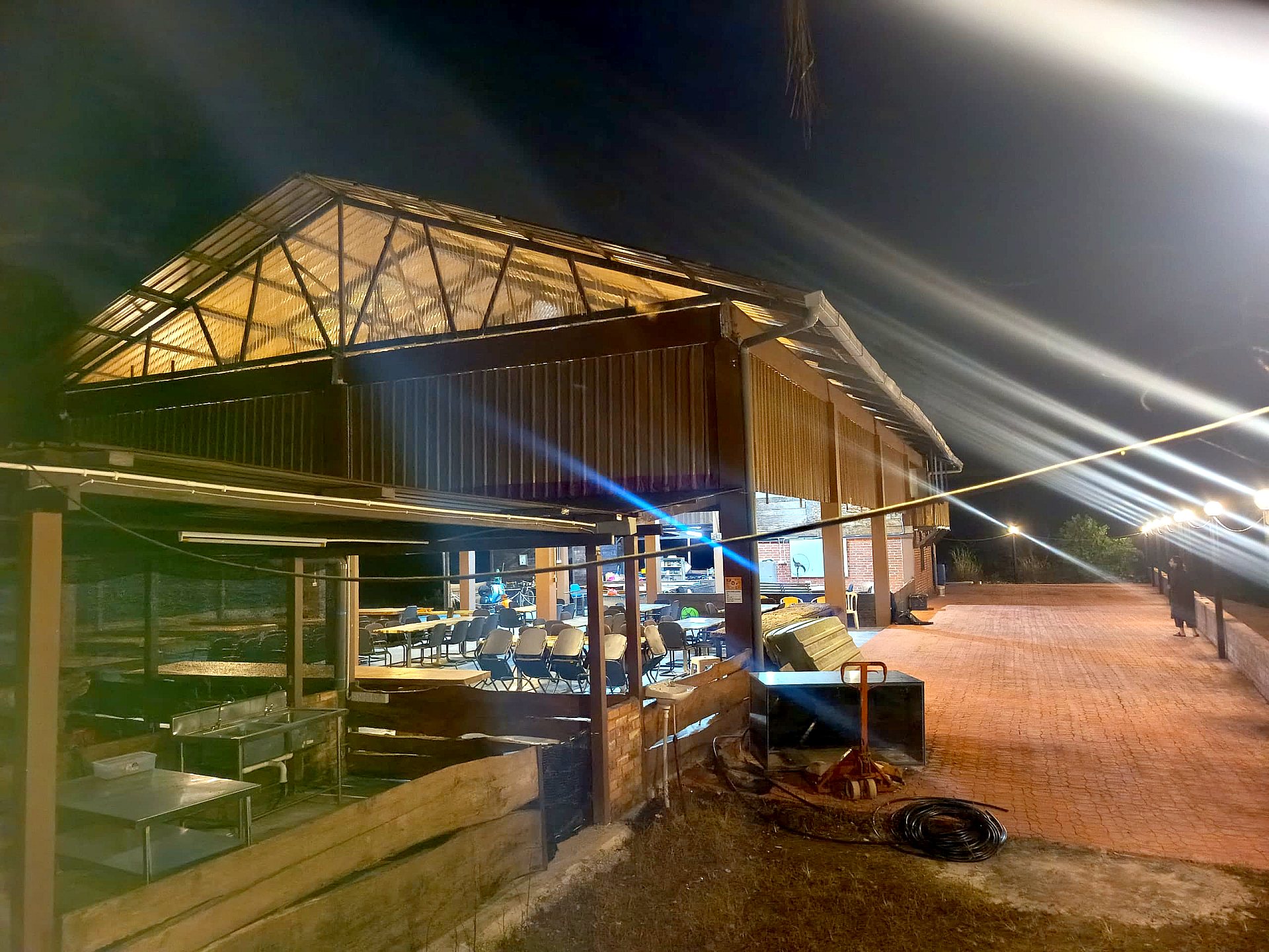 The open-air pavilion at I-Village @ Bidor, lit up after dark